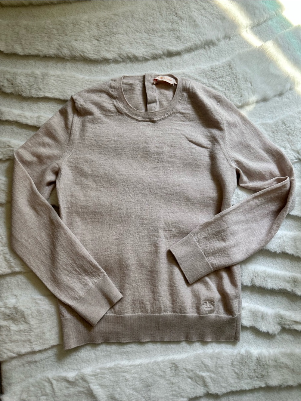 Tory Burch Women's Long Sleeve Crewneck Top in Light Beige